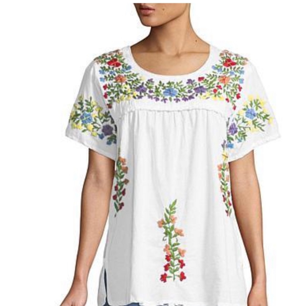 Raj Lily Floral Garden Embroidered Top